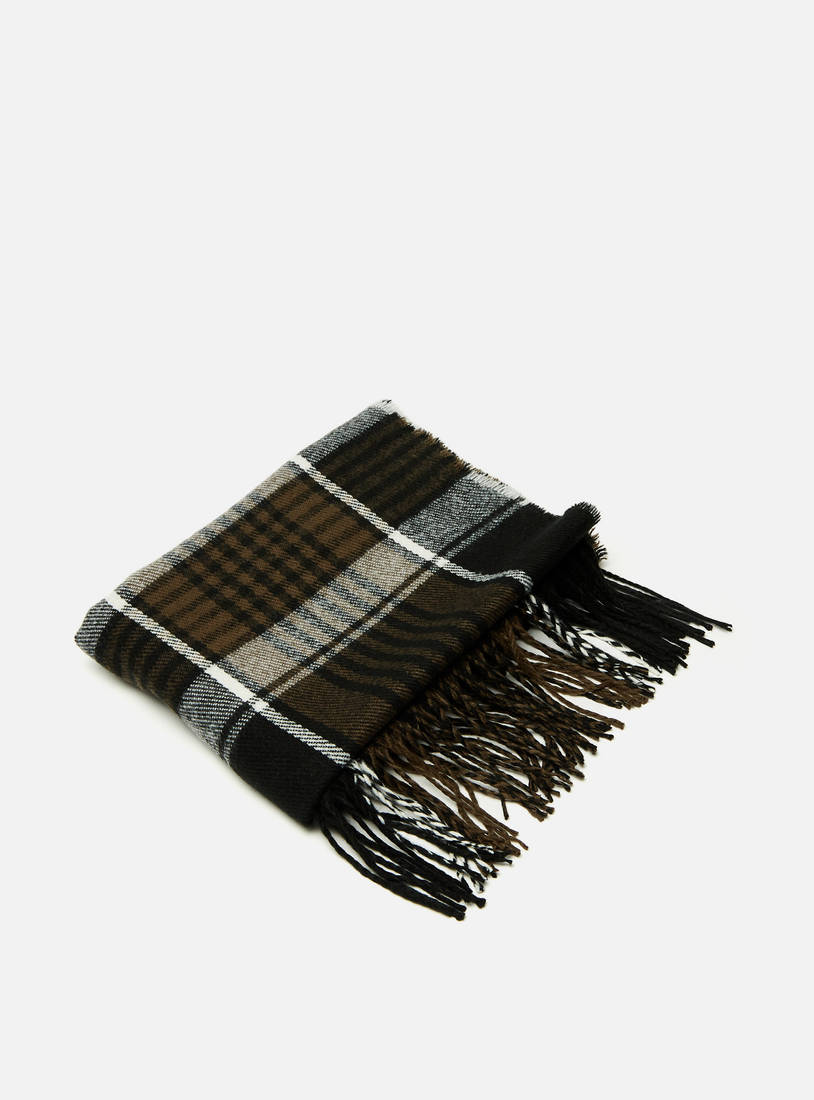 Checked Scarf with Fringes-Scarves-image-0