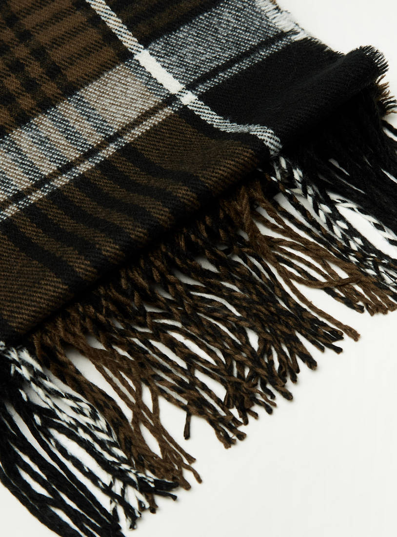 Checked Scarf with Fringes-Scarves-image-1