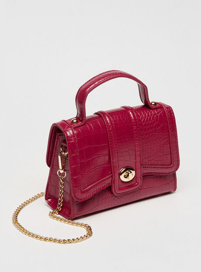Textured Crossbody Bag with Chain Strap and Twist Button Closure