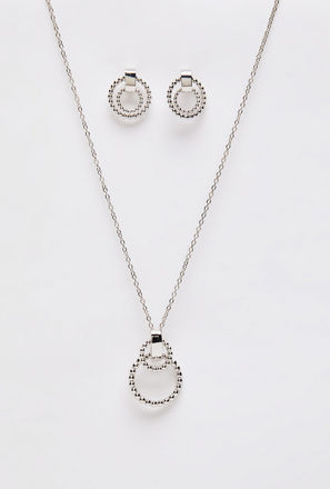 Textured Circular Pendant Necklace and Earrings Set