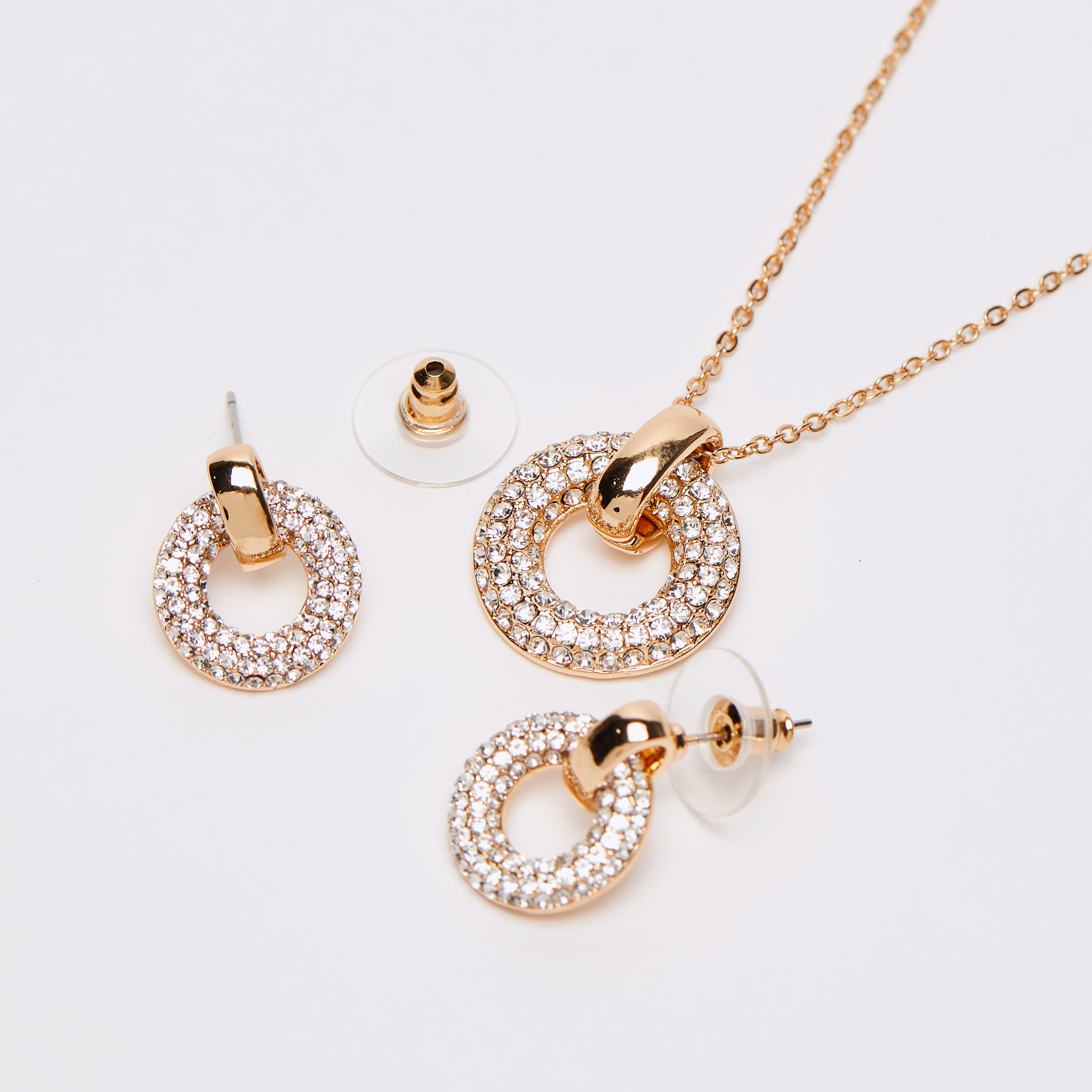 Gold earrings deals and pendant set