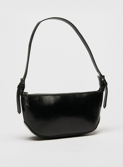 Solid Shoulder Bag with Adjustable Strap and Zip Closure-Bags-image-1