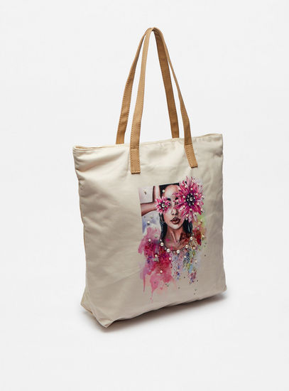 Printed Fabric Shopper Bag with Double Handle