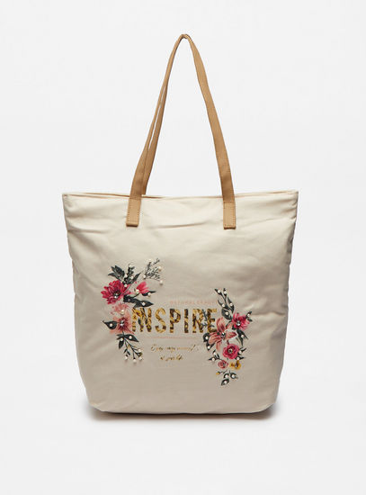 Printed Shopper Bag with Double Handle and Zip Closure