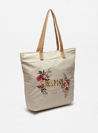 Printed Shopper Bag with Double Handle and Zip Closure-Bags-image-1