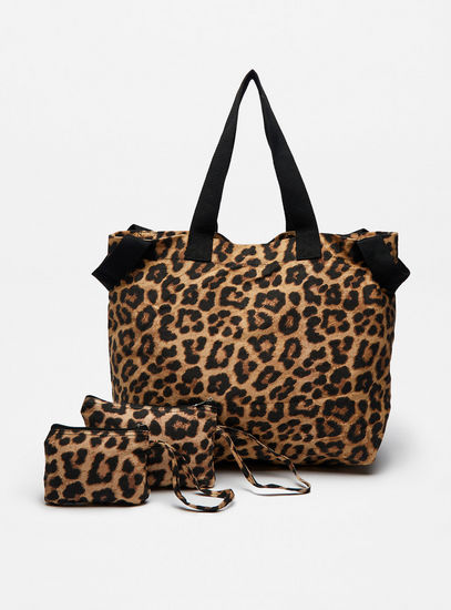 Animal Print 3-Piece Tote Bag and Pouch Set - 52.2x18x38.2 cms