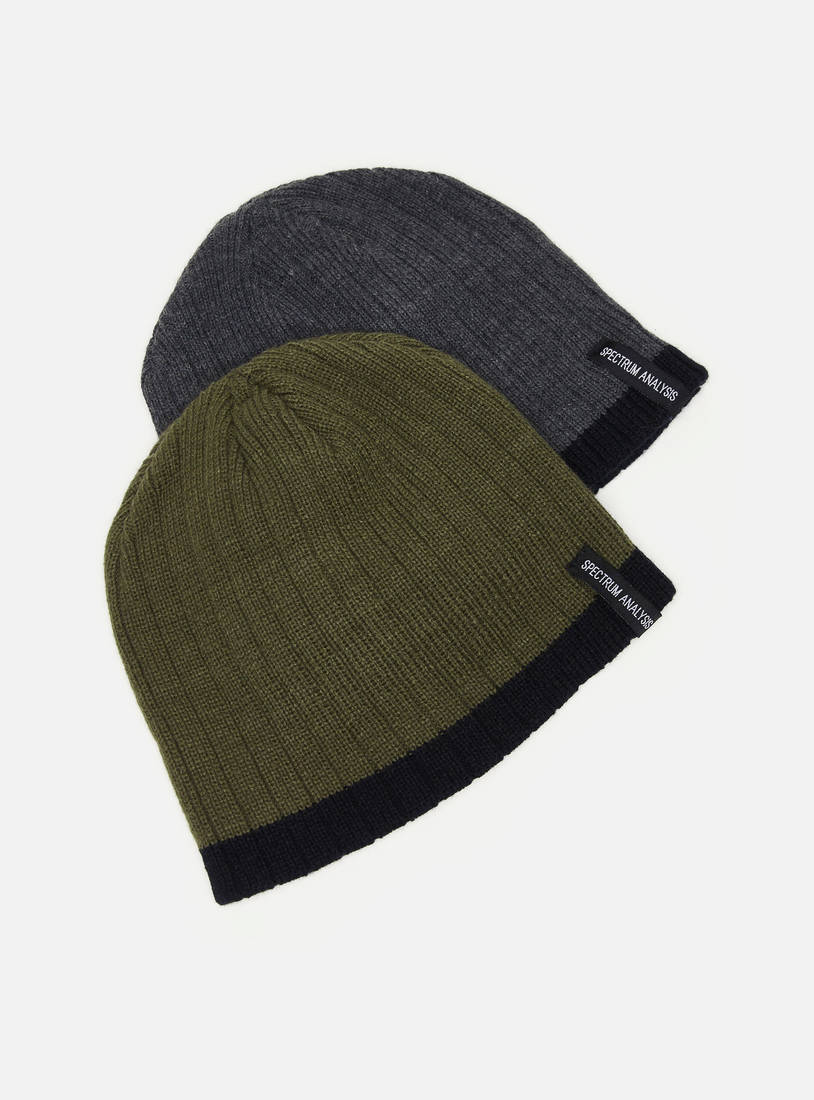 Set of 2 - Ribbed Beanie Cap-Woolen Accessories-image-0