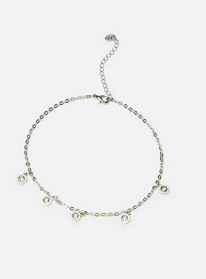 Embellished Charm Anklet with Lobster Clasp Closure
