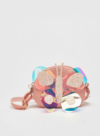 Embellished Butterfly Crossbody Bag with Zip Closure and Adjustable Strap
