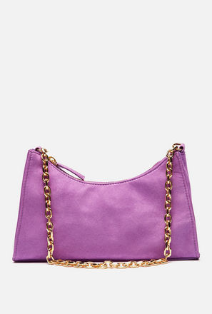 Solid Crossbody Bag with Chain Strap and Zip Closure
