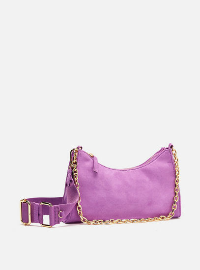 Solid Crossbody Bag with Chain Strap and Zip Closure-Bags-image-1