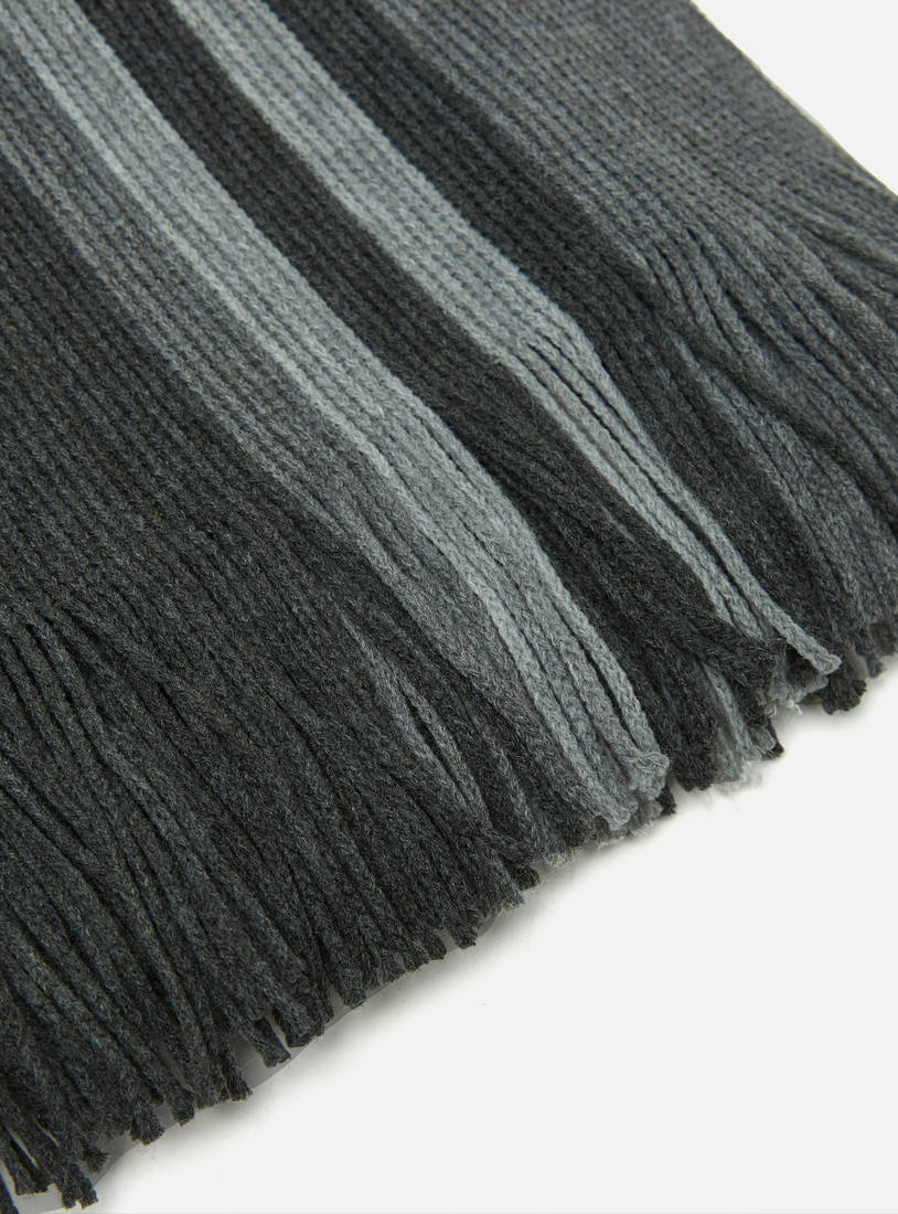 Textured Scarf with Fringes-Scarves-image-1