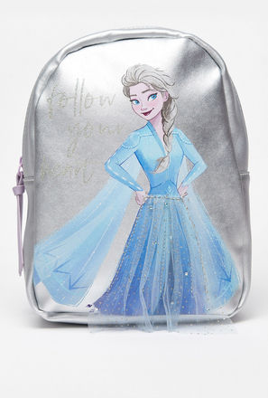 Elsa Print Backpack with Adjustable Shoulder Straps and Zip Closure
