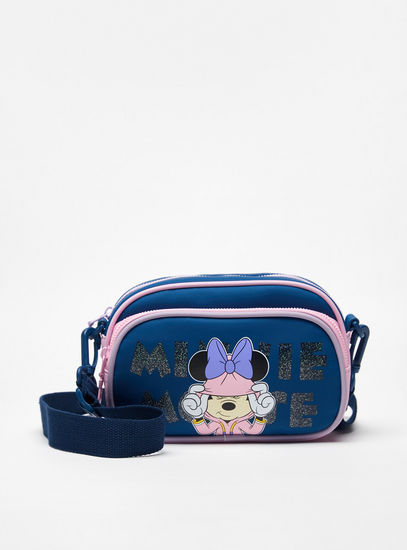 Minnie Mouse Print Crossbody Bag with Detachable Strap and Zip Closure-Bags-image-0