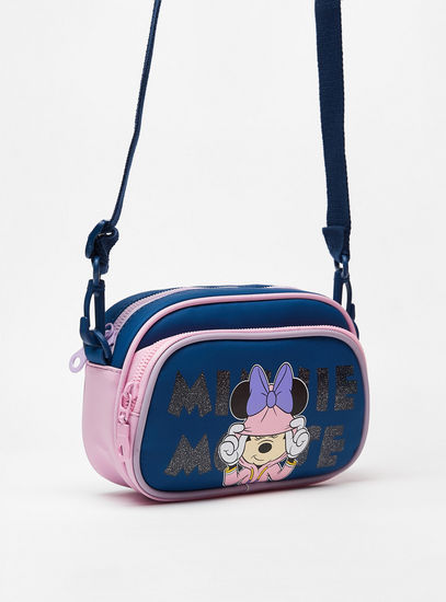 Minnie Mouse Print Crossbody Bag with Detachable Strap and Zip Closure-Bags-image-1