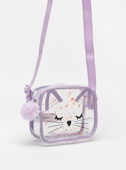 Cat Print Crossbody Bag with Adjustable Strap and Zip Closure