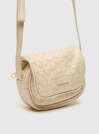 Quilted Crossbody Bag with Flap Closure-Bags-image-1