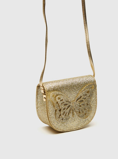 Glitter Textured Crossbody Bag with Butterfly Accent-Bags-image-1