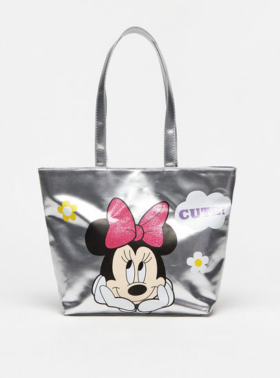 Minnie Mouse Print Tote Bag with Double Handle and Button Closure