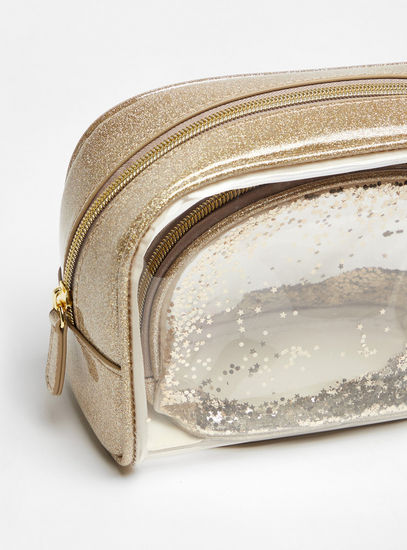 Set of 2 - Glitter Detail Pouch with Zip Closure
