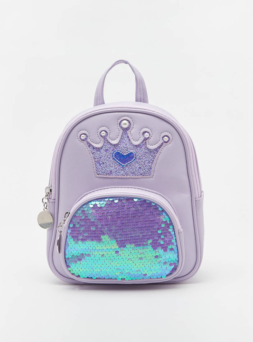 Embellished Backpack with Adjustable Straps and Zip Closure-Backpacks-image-0