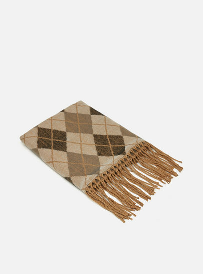 Geometric Textured Scarf with Tassels