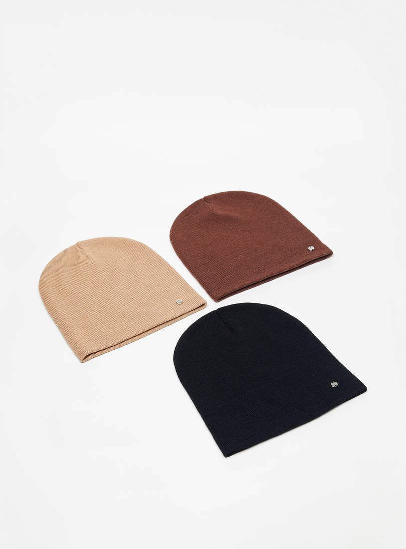 Set of 3 - Textured Beanie Cap-Caps & Hats-image-0