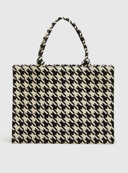 Houndstooth Print Fabric Tote Bag with Double Handle