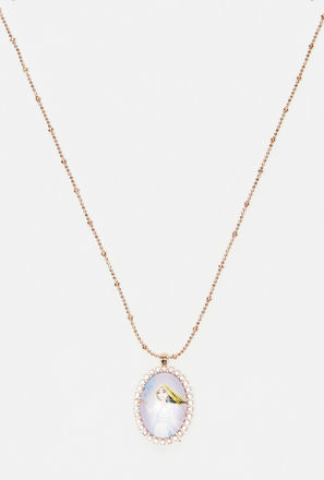 Frozen Print Embellished Pendant Necklace with Lobster Clasp Closure