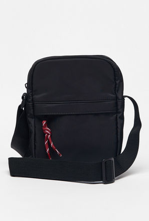 Solid Crossbody Bag with Zip Closure and Cord Detail