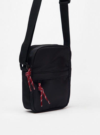 Solid Crossbody Bag with Zip Closure and Cord Detail-Bags-image-1