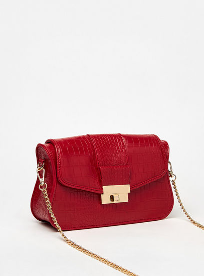 Textured Crossbody Bag with Chain Strap and Flap Closure