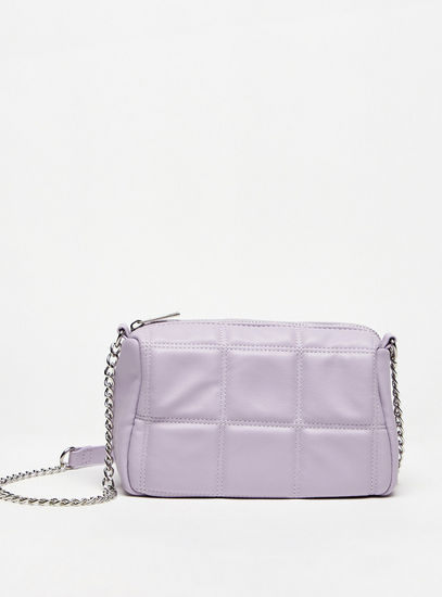 Quilted Crossbody Bag with Chain Strap and Zip Closure-Bags-image-0