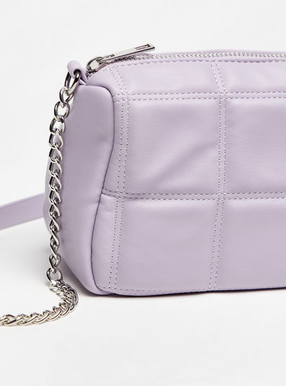 Quilted Crossbody Bag with Chain Strap and Zip Closure-Bags-image-1