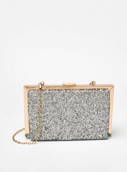 Glittery Clutch with Detachable Chain Strap and Clasp Closure-Bags-image-0
