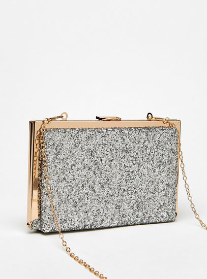Glittery Clutch with Detachable Chain Strap and Clasp Closure