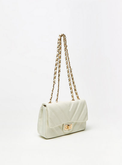 Quilted Shoulder Bag with Twist Clasp and Chain Strap-Bags-image-1