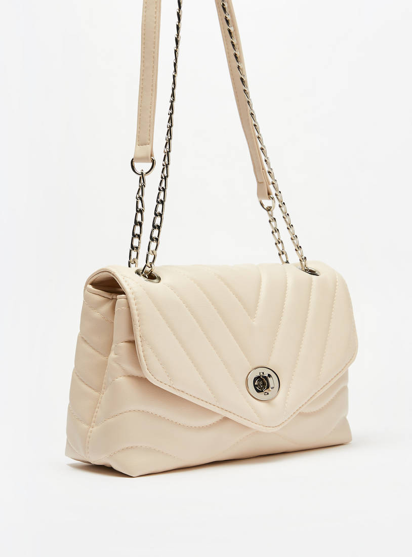 Quilted Crossbody Bag with Chain Accented Strap and Twist Lock Closure-Bags-image-1