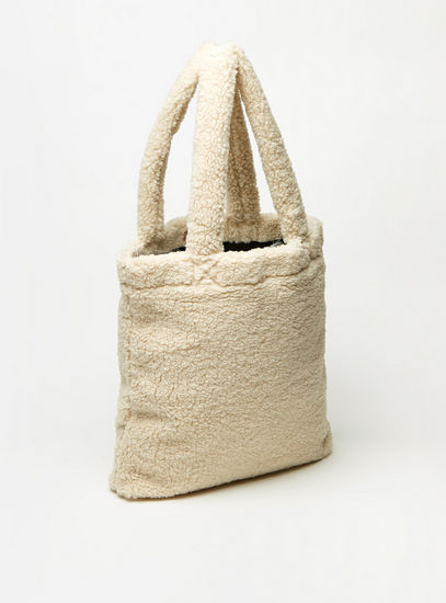 Textured Fabric Shopper Bag with Top Handles-Bags-image-1