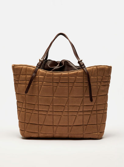 Quilted Tote Bag with Double Handle and Drawstring Closure