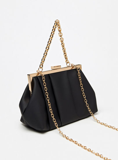 Solid Clutch with Detachable Chain Strap and Clasp Closure