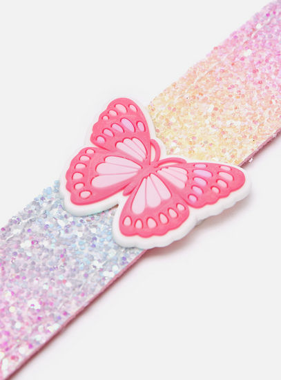 Glitter Textured Slap Bracelet with Butterfly Accent-Bangles & Bracelets-image-1