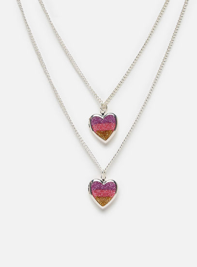 Set of 2 - Heart Shaped Pendant Necklace with Lobster Clasp Closure-Necklaces & Pendants-image-0