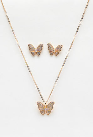 Embellished Butterfly Necklace and Stud Earrings Set