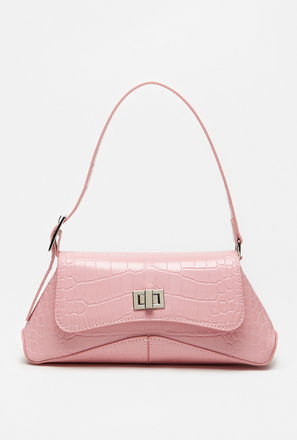 Textured Crossbody Bag with Adjustable Strap and Lock Clasp Closure