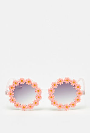 Floral Accented Circular Rim Sunglasses with Nose Pads