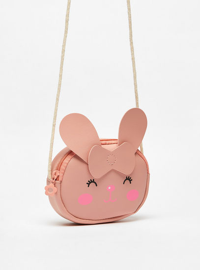 Bunny Print Crossbody Bag with Bow and Ears Applique Detail