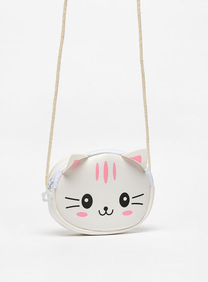 Cat Print Crossbody Bag with Ear Applique Detail