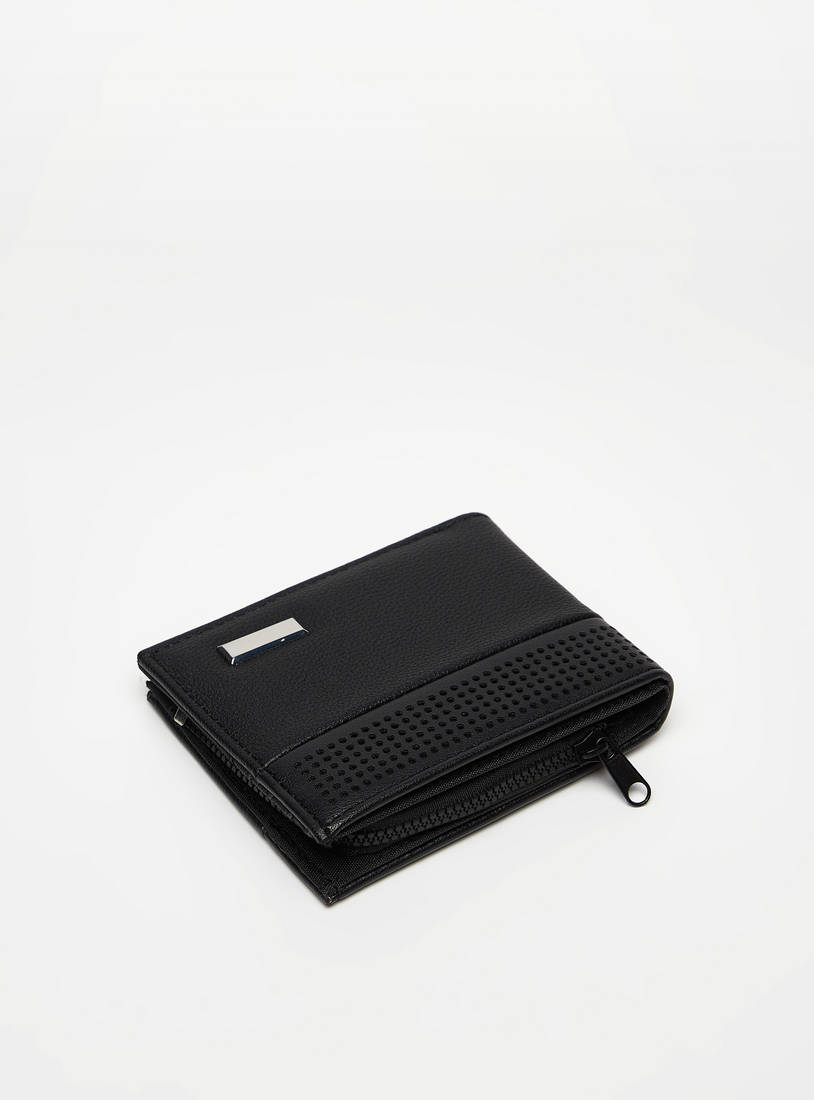 Textured Bi-Fold Wallet with Zip Closure-Wallets-image-1