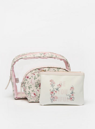 Set of 3 - Floral Print Pouch with Zip Closure